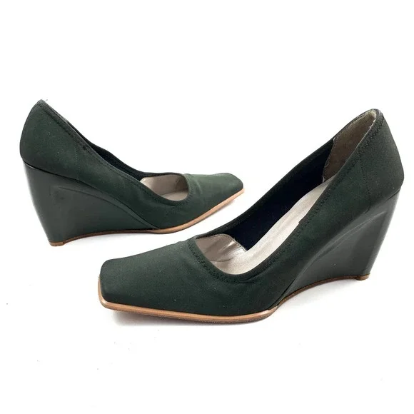 ❌SOLD❌ Vintage 90's HYPE Spain dark green wedge square toe shoes - Picture 12 of 13